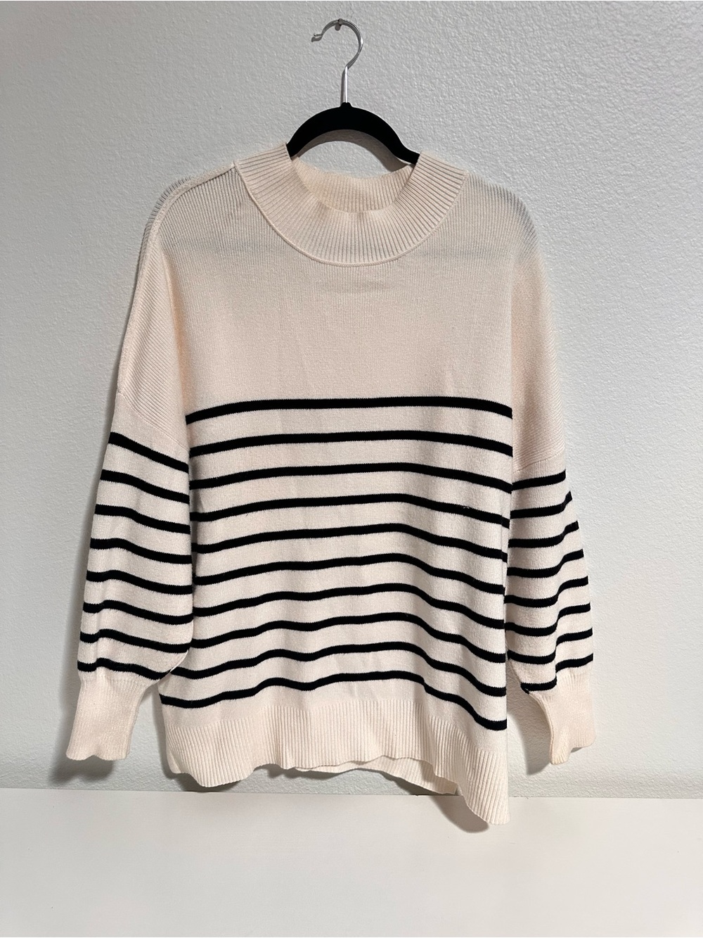 Cream and Black Striped Crewneck Sweater